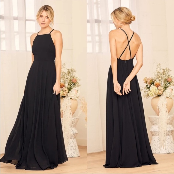 Lulu's Black Mythical Kind of Love Evening Gown Full Length Maxi Dress Small NEW - Picture 1 of 8